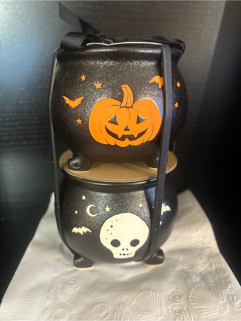 Stacked Halloween Cauldron Candy Dish - Black & Orange